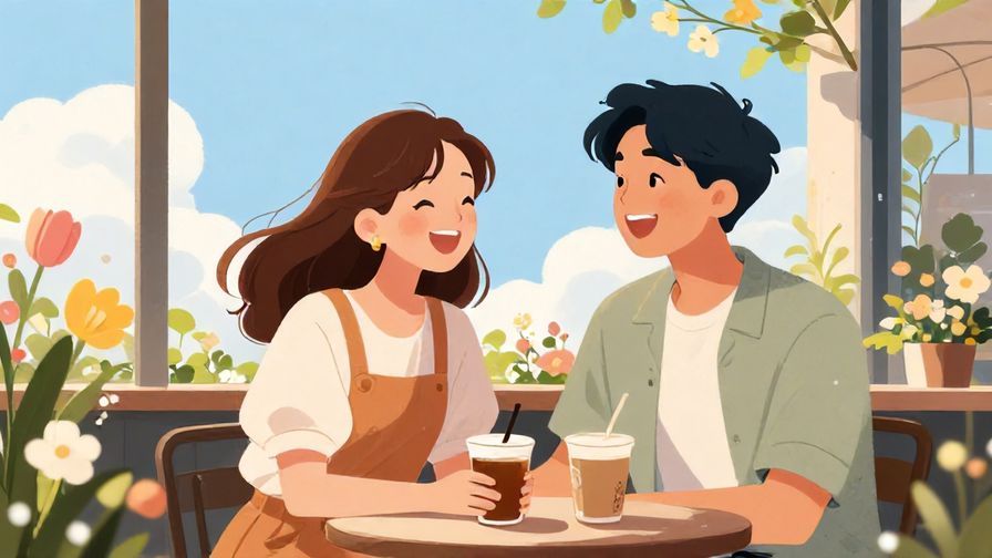 Illustration%20of%20two%20friends%20laughing%20together%20outside%20a%20cafe%20in%20spring%2C%20bright%20blue%20sky%2C%20flowers%20blooming%2C%20illustrated%20style