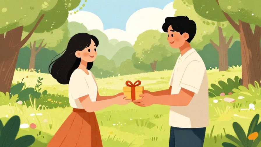 Illustration%20of%20two%20friends%20smiling%20and%20exchanging%20a%20small%20gift%20in%20a%20park%20on%20a%20sunny%20day%2C%20vibrant%20colors%2C%20illustrated%20style