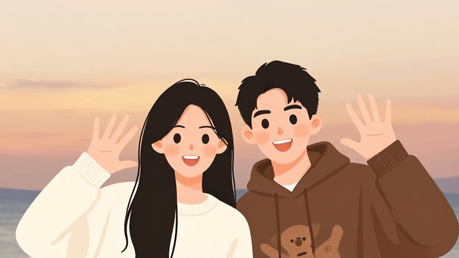 Illustration%20of%20two%20friends%20smiling%20and%20waving%20with%20a%20soft%20sunset%20background%2C%20casual%20friendly%20mood%2C%20illustrated%20style