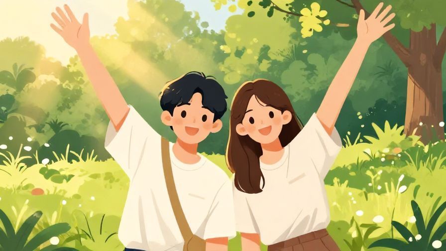 Illustration%20of%20two%20friends%20smiling%20and%20waving%20goodbye%20in%20a%20park%20with%20sunlight%20and%20greenery%2C%20illustrated%20style