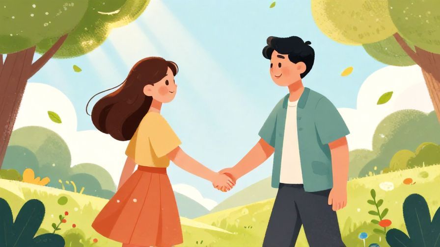 Illustration%20of%20two%20friends%20smiling%20and%20shaking%20hands%20in%20a%20sunny%20park%20with%20vibrant%20colors%20and%20a%20playful%20background%20of%20floating%20leaves%20and%20light%20rays%2C%20illustrated%20style