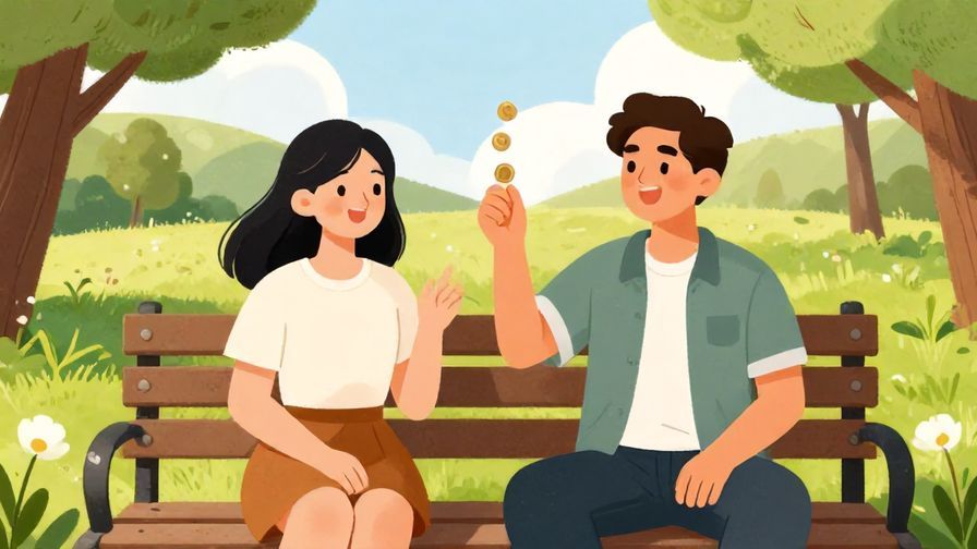 Illustration%20of%20two%20friends%20tossing%20a%20coin%20on%20a%20park%20bench%2C%20smiling%2C%20bright%20sunny%20day%2C%20vibrant%20colors%2C%20illustrated%20style
