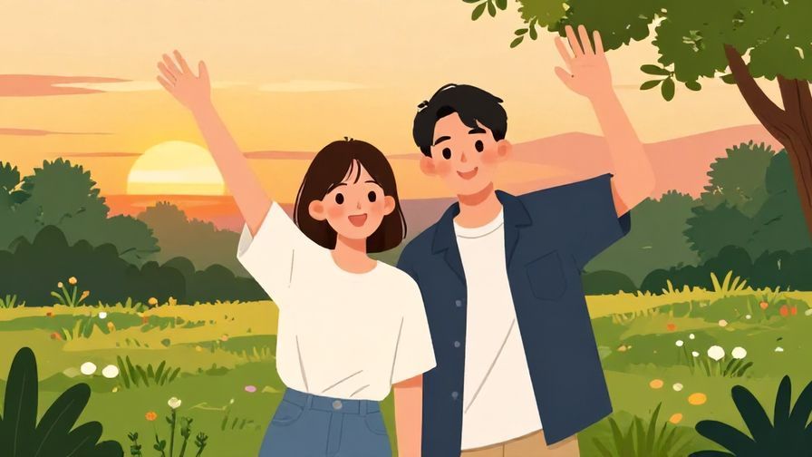 Illustration%20of%20two%20friends%20waving%20goodbye%20casually%20in%20a%20park%20with%20sunset%20background%2C%20bright%20colors%2C%20illustrated%20style