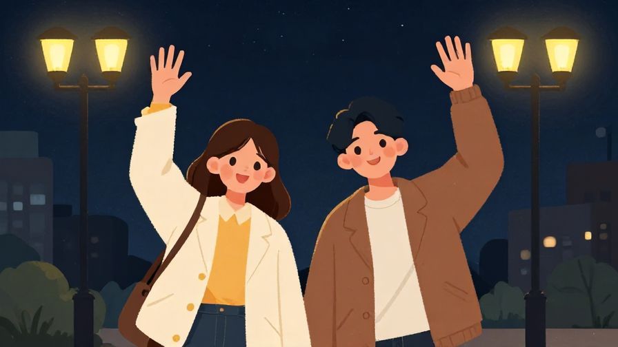 Illustration%20of%20two%20friends%20waving%20goodbye%20under%20street%20lamps%20at%20night