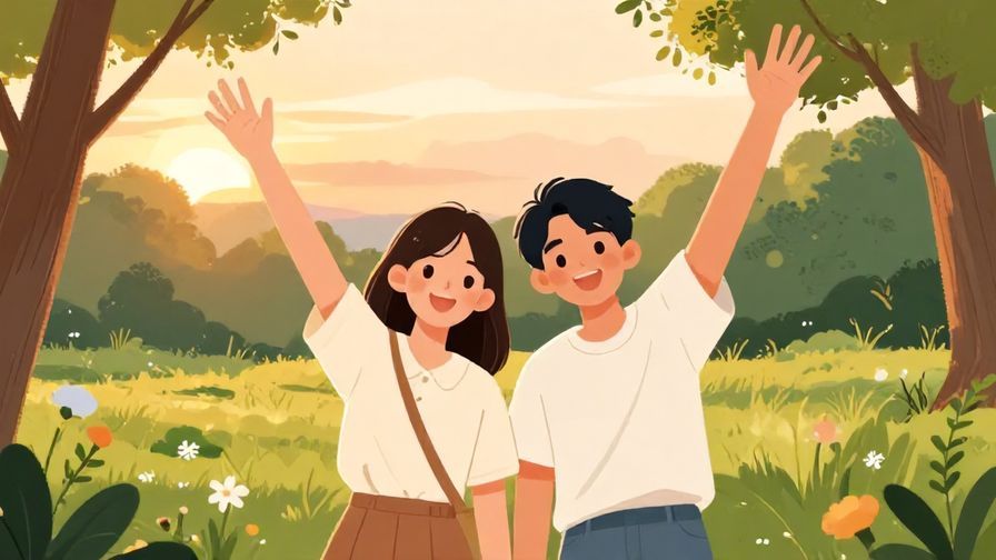 Illustration%20of%20two%20friends%20waving%20goodbye%20cheerfully%20in%20a%20park%20with%20sunset%20lighting%2C%20illustrated%20style