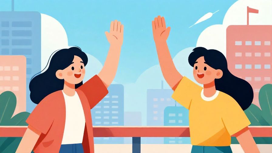 Illustration%20of%20two%20happy%20people%20waving%20at%20each%20other%20from%20a%20distance%2C%20cityscape%20background%2C%20vibrant%20colors%2C%20illustrated%20style