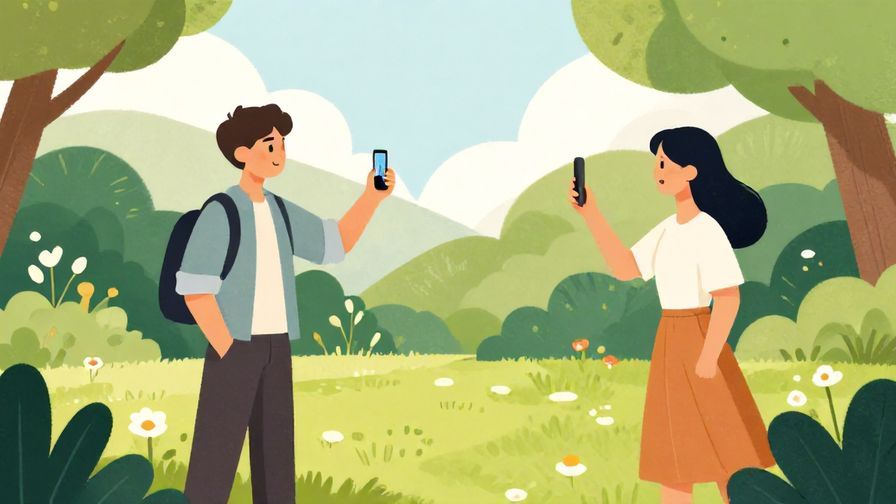 Illustration%20of%20two%20people%20politely%20inviting%20each%20other%20to%20take%20a%20photo%20in%20a%20garden%20setting%2C%20illustrated%20style