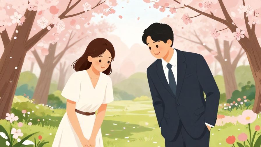 Illustration%20of%20two%20people%20smiling%20and%20bowing%20slightly%20in%20a%20garden%20with%20cherry%20blossoms%2C%20formal%20and%20warm%20atmosphere%2C%20illustrated%20style
