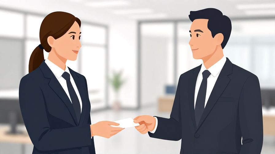 Illustration%20of%20two%20professionals%20exchanging%20business%20cards%20while%20smiling%20politely%2C%20formal%20office%20background%2C%20illustrated%20style