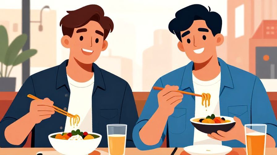 Illustration%20of%20two%20young%20men%20grinning%20and%20heading%20out%20to%20eat%2C%20casual%20urban%20setting%2C%20bold%20colors%2C%20illustrated%20style